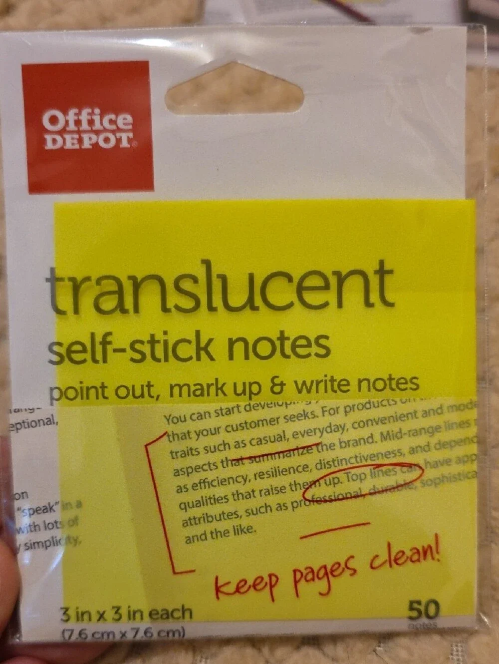 Translucent Self-Stick Notes -3 Orange & 1 Yellow (4 Pack) From Office Depot